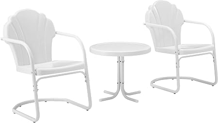 Amazon Com Crosley Furniture Ko10011wh Tulip Retro Metal 3 Piece Seating Set 2 Chairs And Side Table White Garden Outdoor