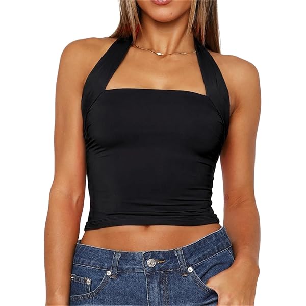 TiulZial Women Sexy Halter Neck Backless Tank Top Open Back
