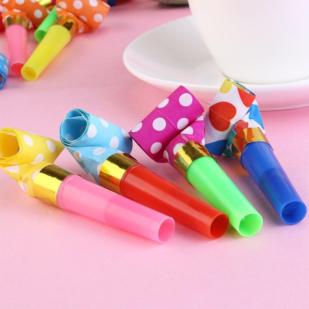 Koogel 100 Pcs Party Blower, Colorful Birthday Noisemakers Birthday Blow Horns Party Horns Party Whistles New Years Party Noisemakers Party Blowouts Whistles Party Blowouts Party Favors Noise Makers: Toys & Games