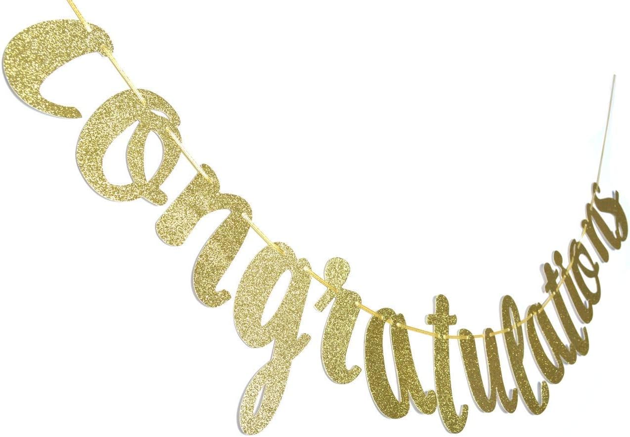 Dusenly Gold Glitter Congratulations Banner Triangle Flag Banner Golden Pennant Garland and Gold Swirls Hanging Decorations for Wedding Bridal Shower and Graduation Party Decoration - Image 5