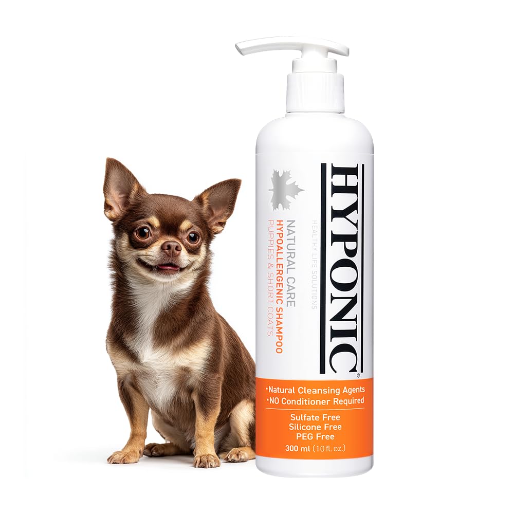 HYPONIC Hypoallergenic Premium Dog Shampoo - Deodorizing, Dog Grooming Shampoo for Sensitive & Itch Skin (Puppies & Short Coats 10.1 oz)