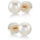 THE PEARL SOURCE Real Pearl Stud Earrings for Women, 14K Gold Genuine Cultured Freshwater Pearls, Classic Round White Pearl Jewelry Gift for Women, Hypoallergenic Fine Jewelry