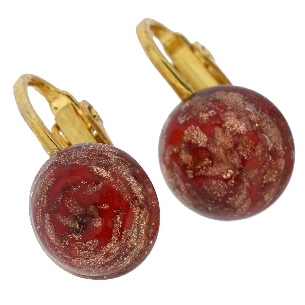 Glass Of Venice Murano Glass Sparkles Cabochon Clip Earrings - Red