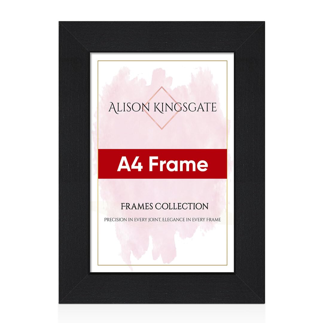 Alison Kingsgate Modern A4 Black Picture Frame - Engineered Wood Photo Frame with Shatterproof Perspex Front - Ideal for Posters, Certificates & Artwork