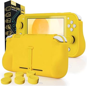 Amazon Com Orzly Grip Case For Nintendo Switch Lite Case With Comfort Padded Hand Grips Kickstand Pack Of Thumb Grips Yellow Electronics