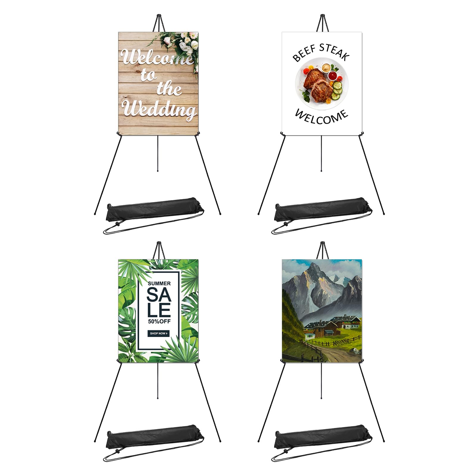 PATIKIL Sign Easel Stand, 4 Pack Collapsible Poster Holder Stand Foldable Presentation Floor Easel for Wedding Sign Poster and Picture Display, Black