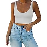 REORIA Butsmooth® Women's Basic Sexy Deep Scoop Neck Double Lined Seamless Sleeveless Cropped Cami Tank Yoga Crop Tops