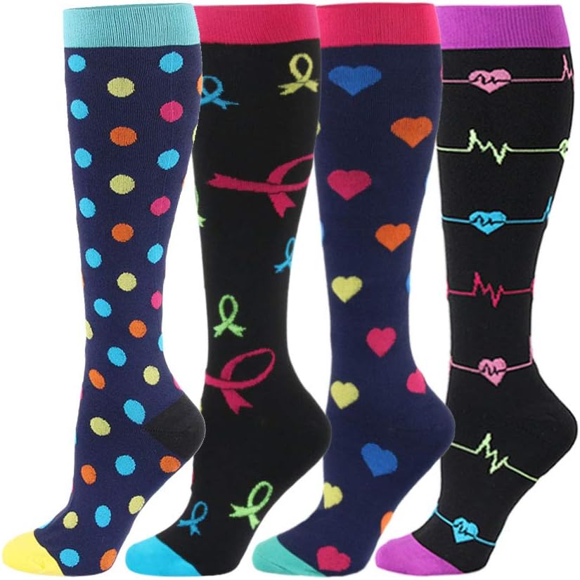 HLTPRO Compression Socks for Women & Men Circulation - 4 Pack for Nurse, Medical, Running, Flight