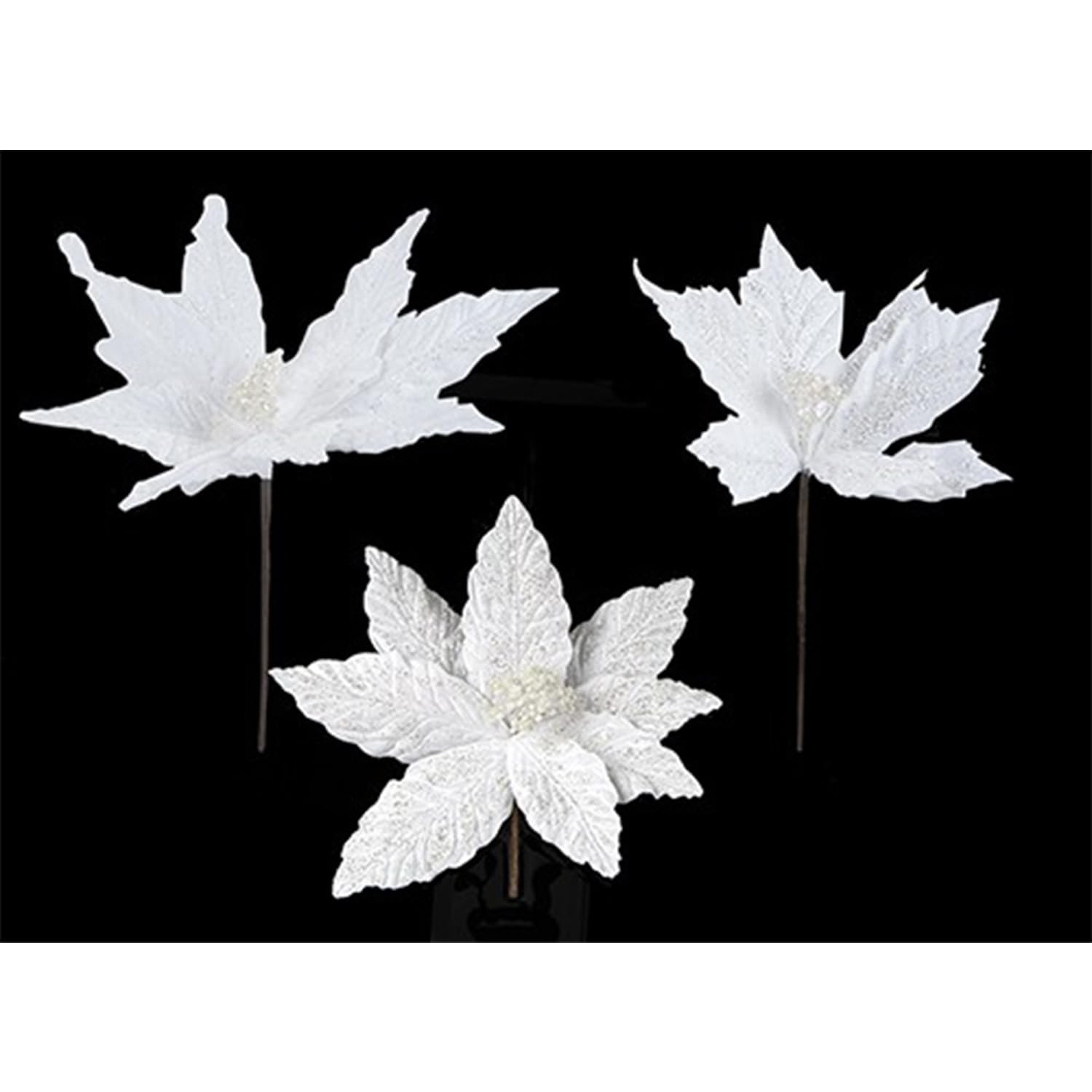 White Glitter Luxury Assorted Flower Pick - 30cm, 1 Piece (3 Assorted Designs) - Perfect for Christmas Tree, Wreath, and Garland Decorations