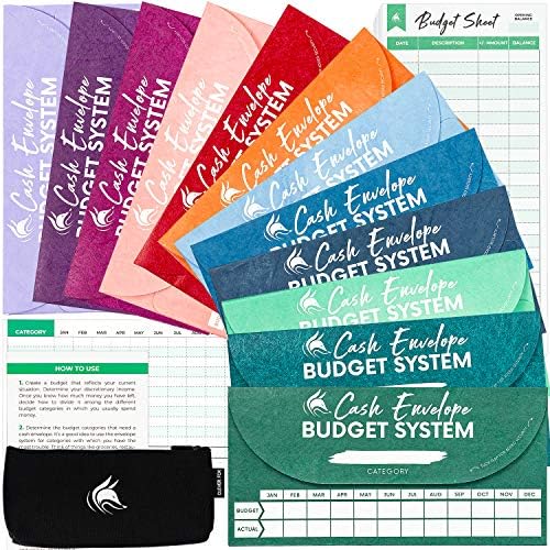 Clever Fox Cash Envelopes For Budget System Money Envelopes For Budgeting And Saving 12 Pack Of Assorted Colors Tear And Water Resistant Includes Carry Pouch 12 Expense Tracking Budget Sheets