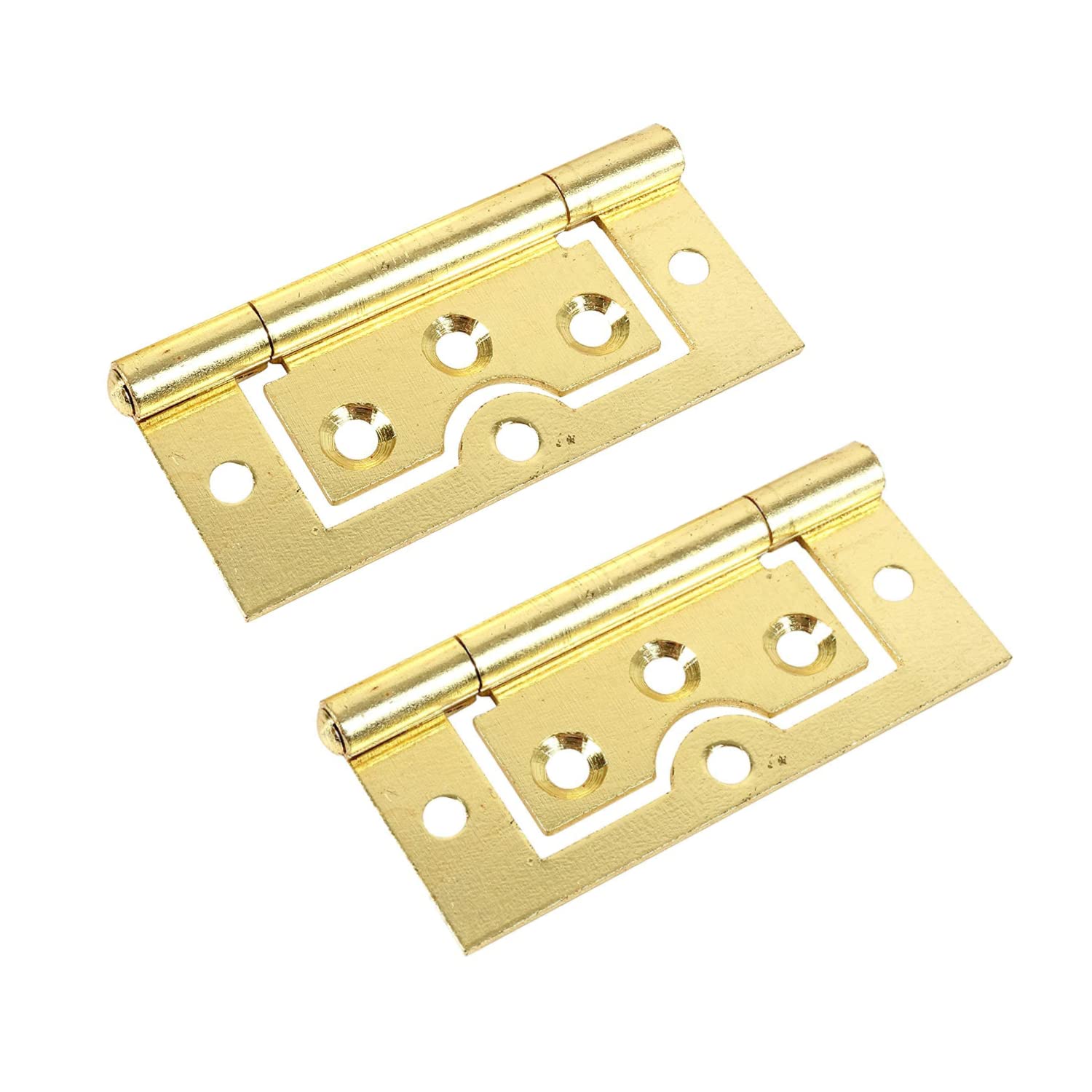 Brass Plated Flush Door Hinges 75mm (3 Inch) – Non Mortice Cabinet & Cupboard Hinges for Light Internal Doors – Pack of 2