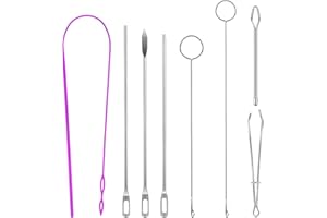 Gjinxi 8Pcs Sewing Loop Kit, Drawstring Threader Tool Set, Stainless Steel Sewing Loop Turner Hooks with Latch, Flexible Drawstring Threader, Easy Rope Threader Clips and Metal Tweezers