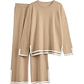 LILLUSORY Women Fall 2 Piece Lounge Set Outfits Sweatsuits Long Sleeve Sweater Tops Wide Leg Pants