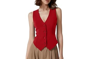 QINSEN Womens V Neck Vest Top Sleeveless Button Down Fully Lined Solid Going Out Crop Tops