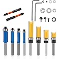 10PCS Router Bits, Including 4 Flush Trim Router Bits 1/4 Shank, 4 Pattern Flush Trim Router Bits with 2 Impact Magnetic Bits, 6 Bearings, 2 Wrenches, Tools for Woodworking Trimming Shavings