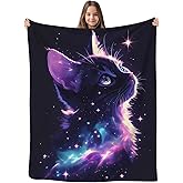 GNEW Cat Gifts Blanket, Cat Gifts for Women Girls Kids Cat Lovers, Black Cat Gifts, Cat Mom Gifts, Funny Galaxy Cat Blanket, Pink Purple Space Cat Sparkle Starry Stars,50"x40"