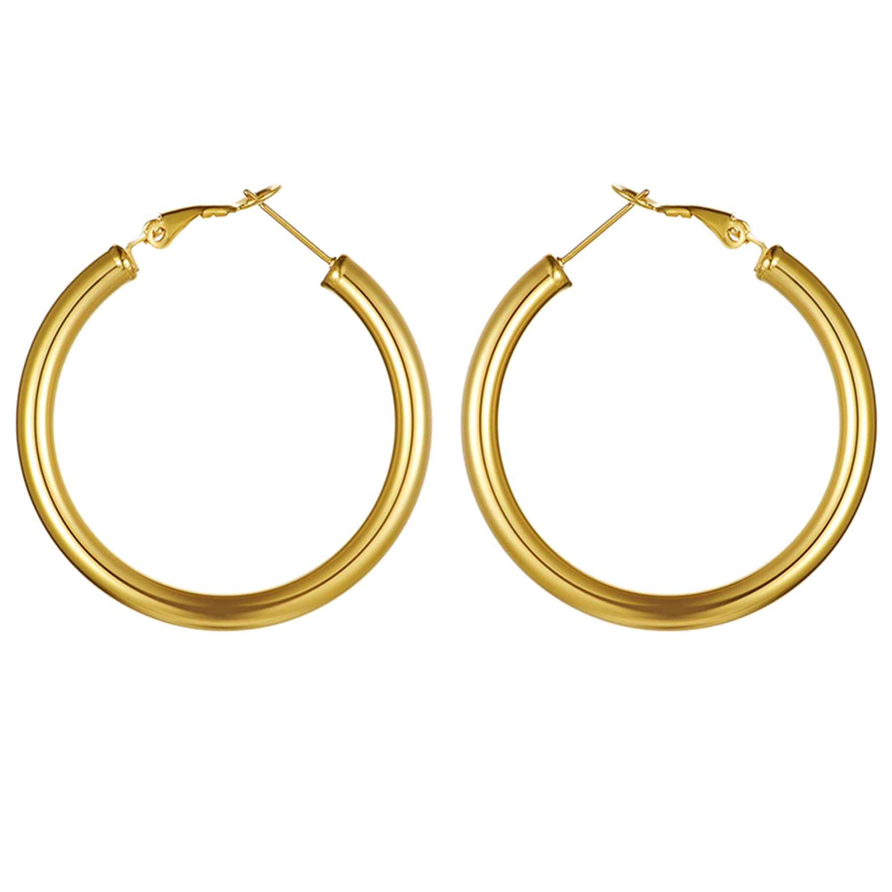 Cupimatch Ear Pierced Stainless Steel Lightweight Tube Circle Hoop Earrings Jewelry for Women Girls 25-60mm