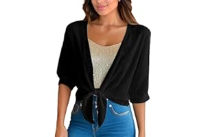 Shrug for Women Lightweight Tie Front Shrug Cardigan Half Sleeve Open Front Knotted Hem Casual Cropped Cover Up Tops Summer