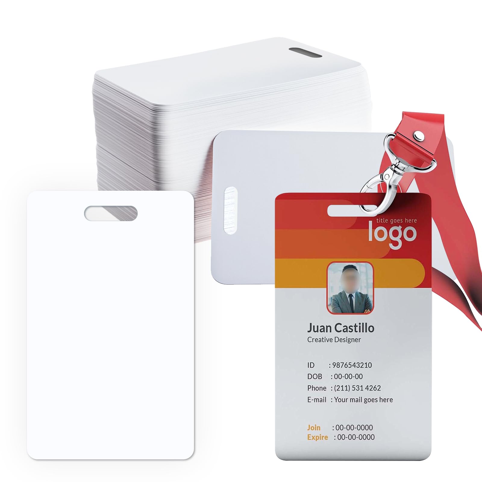Photo 1 of 20 Pack Premium Blank PVC Cards with Slot Punch on Short Side - CR80 30mil Vertical Slot Punch Blank Credit Cards for ID Badge Card Printers - Graphic Quality PVC Cards for Business Office