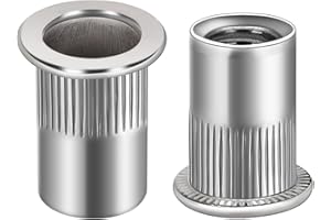 3/8-16 Flange Rivet Nuts, 304 Stainless Steel Rivnut, Knurled Flat Head Threaded Insert Blind Nutserts, Silver, 25 PCS