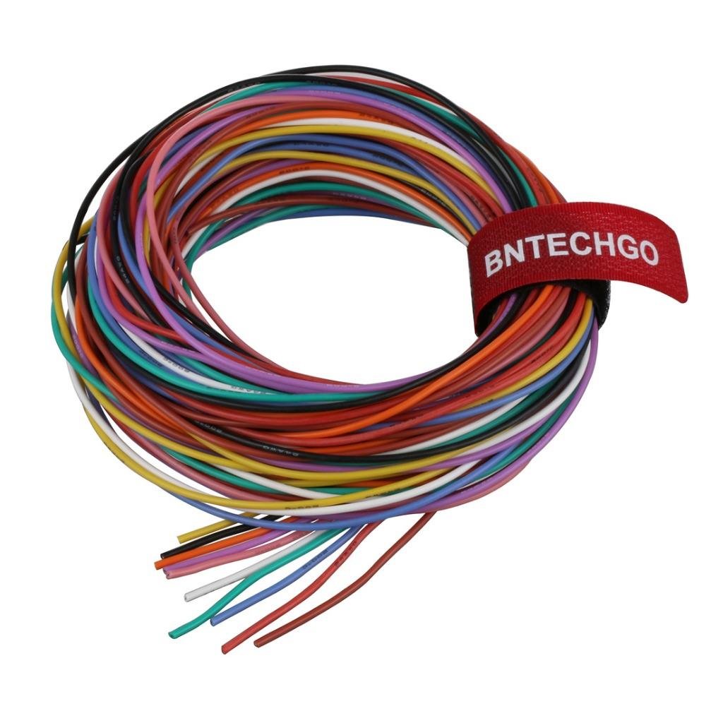 BNTECHGO 24 Gauge Silicone Wire Kit: 10 Colors, 100 ft, 40 Strand Tinned Copper, 600V, -60°C to 200°C, Used for Model Making, Lighting, Appliances & Electronics