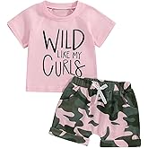 Fernvia Toddler Girls Clothes 1T 2T 3T 4T 5T Summer Outfits Baby Kids Short Sleeve T-Shirt Tops & Camouflage Shorts Sets