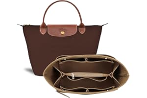 ETTP Purse Organizer Insert for le pliage Tote，Handbag Organizer Compatible with le pliage Shoulder Bag Large/Small,LE PLIAGE Top Handle Small/Medium (Lighting Coffee, Medium)