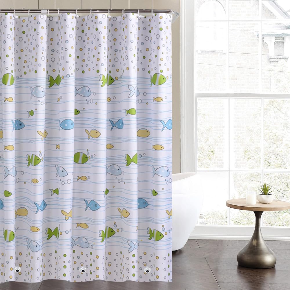Photo 1 of Plastic Shower Liner - Premium PEVA 4G Shower Curtain Liner with Rustproof Grommets and 3 Weighted Magnets, Waterproof Shower Curtains for Bathroom (Small Fish, 72" x 72")