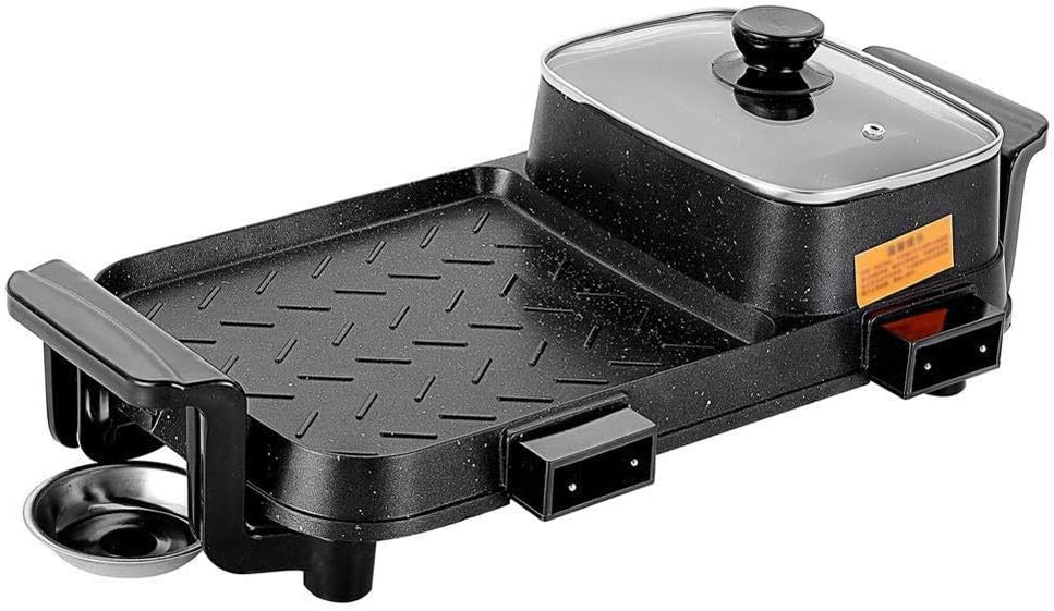 KYL Electric Grill and Hot Pot, Home Smokeless Electric Baking Pan, Non-stick Barbecue Machine, Adjustable Temperature Barbecue Tray, 2 In 1 with Divider