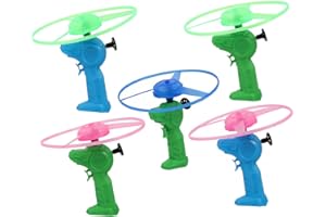 5Set Colorful Flying Launcher Set Light Up Disc Launcher Toys Twisty Pull String Flying Saucers Helicopter