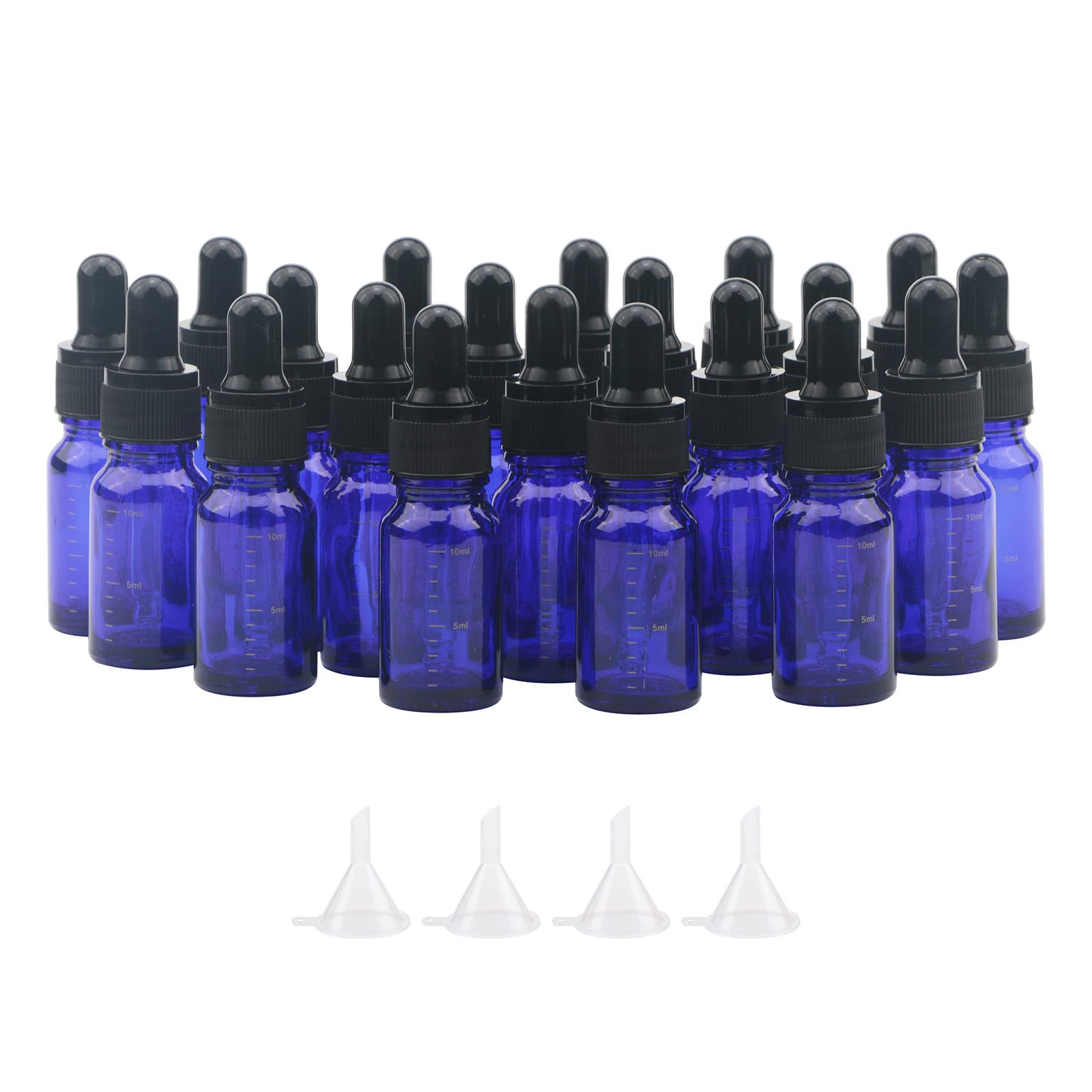 Unxuey 20 Pack 10ml Deep Blue Essential Oil Dropper Bottles with Pipettes Dropper and Scale Line, Sample Perfume Liquid Fragrance Cosmetic Vials with Funnels