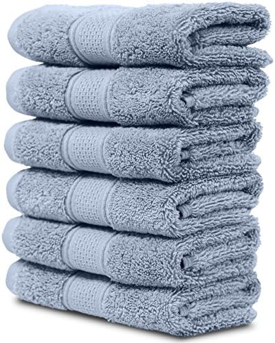 MAURA 6-Pack Premium Turkish Washcloth Set - Ultimate Luxury with Soft, Thick, Super Absorbent, and Oversized Cotton Face Towels - Ideal for a Hotel & Spa Quality Experience in Classic Serenity BlueOEKO-TEX MADE IN GREENOEKO-TEX MADE IN GREENOEKO-TEX MADE IN GREEN