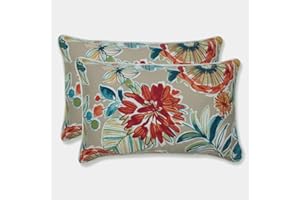 Pillow Perfect Floral Indoor/Outdoor Accent Throw Pillow Plush Fill, Weather, and Fade Resistant, Lumbar - 11.5" x 18.5", Tan/Blue Colsen 2 Count