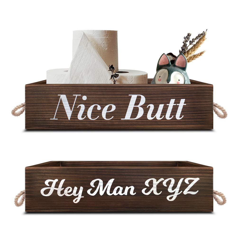Funny Bathroom Decor Box, Sterofari Bathroom Decor Box, Rustic Wooden Farmhouse Bathroom Box, Diaper Organizer, Funny Home Decor Box for Bathroom, Kitchen and Table Counter,1 Pack
