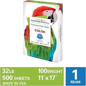 Hammermill Premium Color Copy 32lb Copy Paper, 11 x 17, 1 Ream, 500 Sheets, Made in USA, Sustainably Sourced From American Family Tree Farms, 100 Bright, Acid Free, Color Copy Printer Paper, 102660R, White
