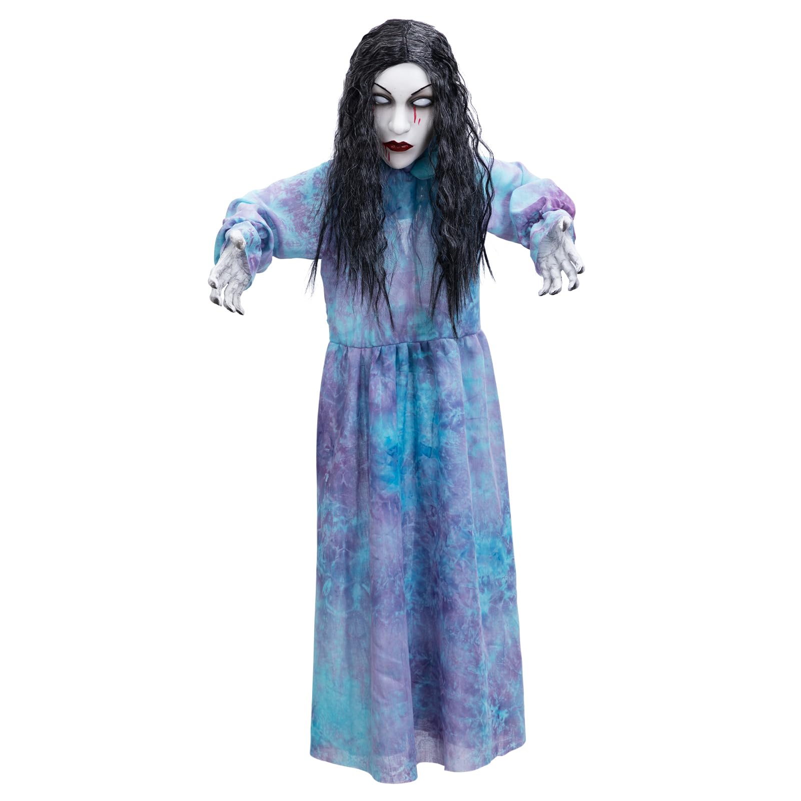Photo 1 of HollyHOME Halloween Hanging Ghost Girl with Glowing Eyes, Creepy Sound and Shaking Body Halloween Decorations Outdoor Scary Haunted House Prop 43’’