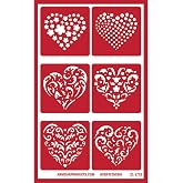 Over'N'Over Reusable Glass Etching Stencils &ndash; Durable Self-Stick Designs for Glass, Mirrors, and Ceramics with Armour Etch Cream &ndash; 5" x 8" Stencil Sheet - Six Hearts