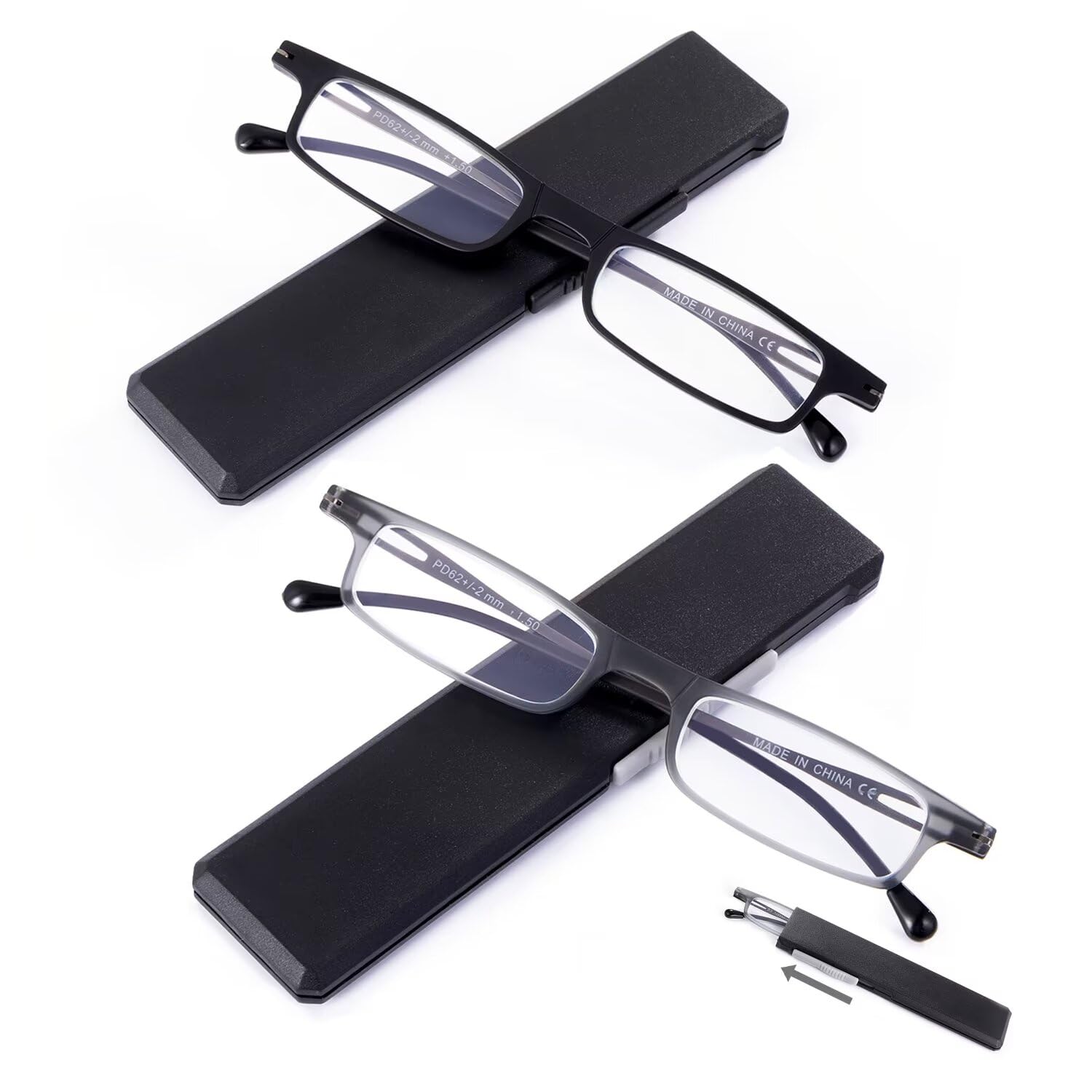 SKYWAY 2 Pack Ultra thin Folding Reading Glasses for Women Men Metal Lightweight Blue Light Blocking Foldable Compact Computer Glasses +1.0