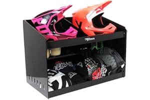 Pit Posse 611BK Deluxe Dual Helmet Bay Shelf Holder Aluminum Enclosed Race Trailer Shop Garage Storage Organizer-Made in USA (Black)