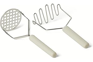 �鶹�� Basics Potato Mashers, 2-Piece Set, Soft Grip Handle, Dishwasher-Safe, Linen Gray