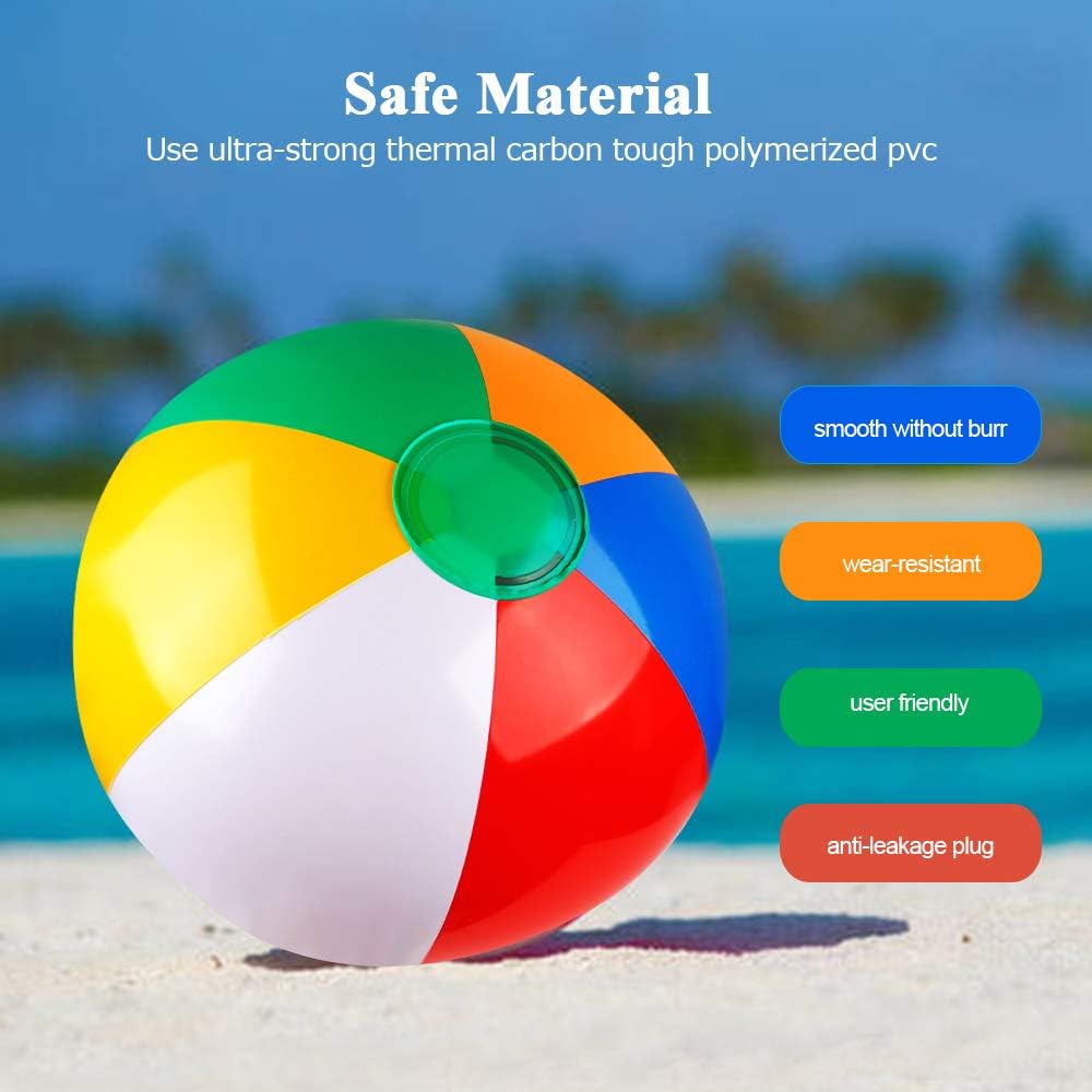 Coogam Inflatable Beach Ball Classic Rainbow Color Birthday Pool Party Favors Summer Water Toy Fun Play Beachball Game for Kid Boys Girls 8 to 12 Inches from Inflated to Deflated (10 PCS): Toys & Games