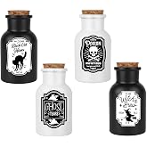 Sarybei Halloween Apothecary Potion Bottles, Set of 4, with Stickers | Scary Skeleton Witch Ghosts Black Cat, Tiered Tray Decor, Halloween Decorations for Home Party Supplies
