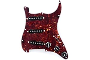Musiclily 11 Hole Loaded Strat Pickguard SSS Prewired Scratch Plate with Single Coil Pickups Set for Fender USA/Mexican Stratocaster ST Style Guitar Parts, 4Ply Tortoise Shell