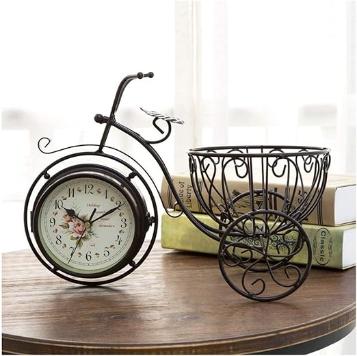 Shelf Clocks Small Decorative Table Clock Home Iron Art Threewheeled