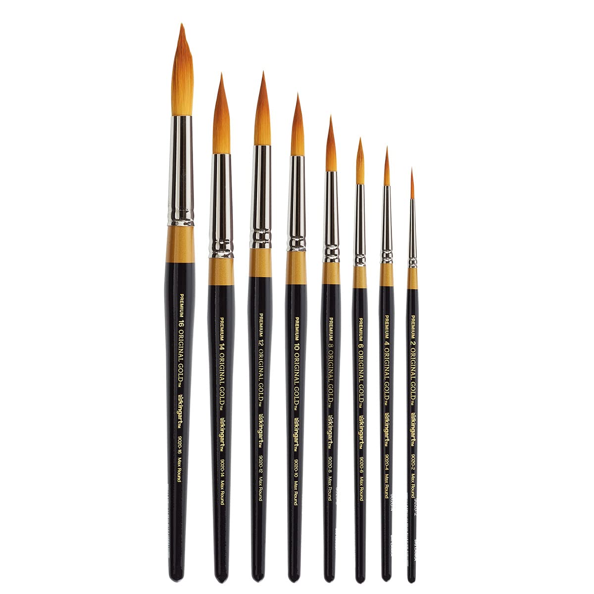 KINGART Original Gold 9020 Ultra Round Series Premium Golden Taklon, Multimedia Artist Brushes, Set of 8 Sizes (sizes: 2,4,6,8,10,12,14,16)
