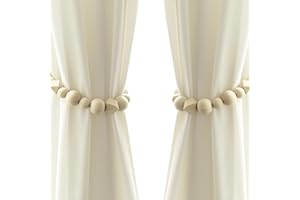 Groleca 2 Pieces of Curtain Tiebacks Curtain Ties Wood Bead Curtain Tiebacks Curtain Pull Backs Curtain Holdbacks with Hooks Curtain Holder Curtain Tie Backs for Curtains (Wood, 2)