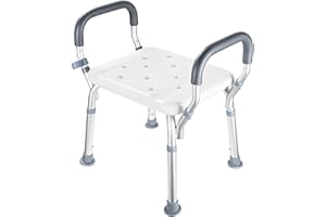 Shower Chair, 6-Level Seat Height Setting, Detachable Armrests, Premium Aluminum Legs, Stable Rubber Suction Cup Feet, 330lb 