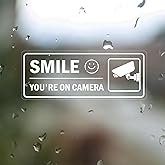 4Pcs Smile Your On Camera Signs, Video Surveillance Sign Self-Adhesive Sticker,Smile You're On Camera Signs Waterproof for Businesses Offices/Home-7×2.7inch
