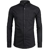 ZEROYAA Men's Hipster Mandarin Collar Long Sleeve Button Up Oxford Shirts with Chest Pocket
