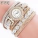 Rhinestone Bracelet Watch,COOKI Analog Fashion Clearance Lady Watches Female Watches on Sale Casual Wrist Watches for Women,Round Dial Case Comfortable PU Leather Watch-H14 (Beige)